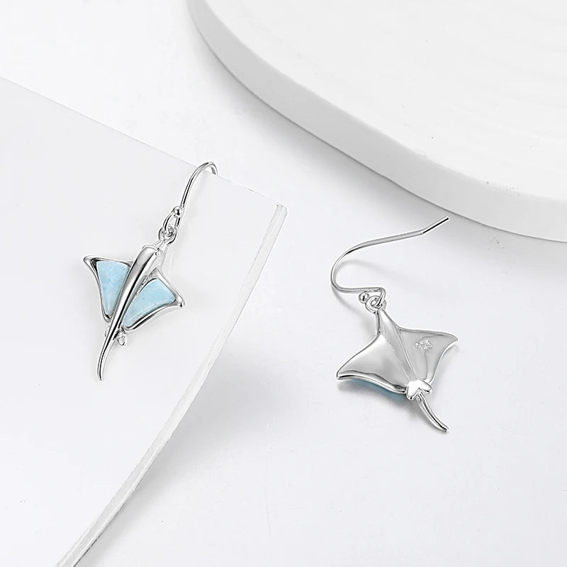 Larimar Stingray Drop Earrings, 925 Sterling Silver