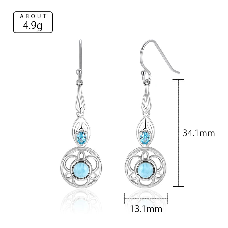 Larimar Filigree Medallion Drop Earrings, 925 Sterling Silver