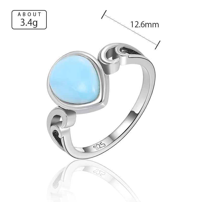 Larimar Pear Ring with Scrolled Silver Flourish