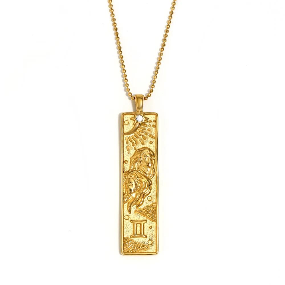 Zodiac Bar Pendant Necklace — 18K Gold & Silver Rectangle Star Sign