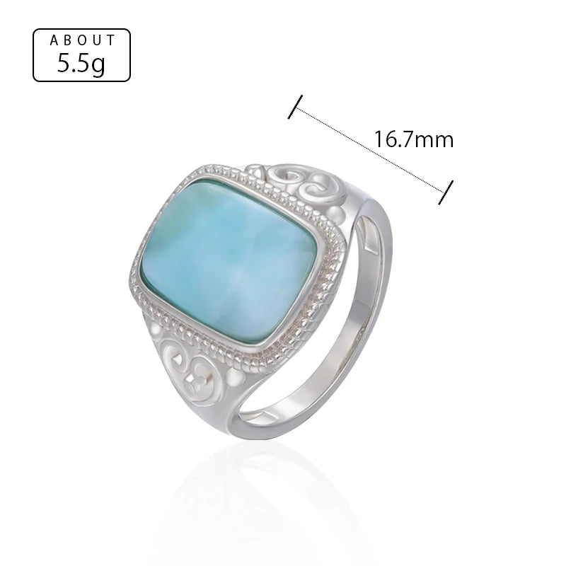 Larimar Cushion Cut Ring, Ornate Silver Frame