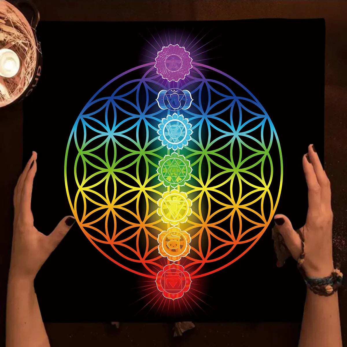 Mandala Flower of Life Altar Cloth — Sacred Geometry Tarot Mat