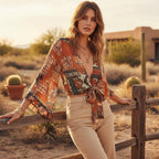 Floral Tie-Front Short Kimono Cover-Up