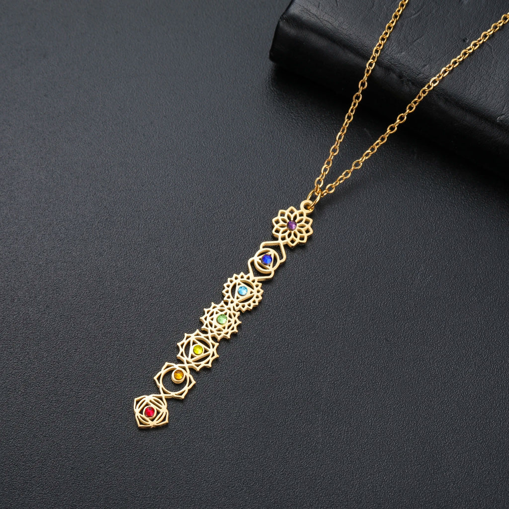 7 Chakra Pendant Necklace – Colorful Stone Stainless Steel