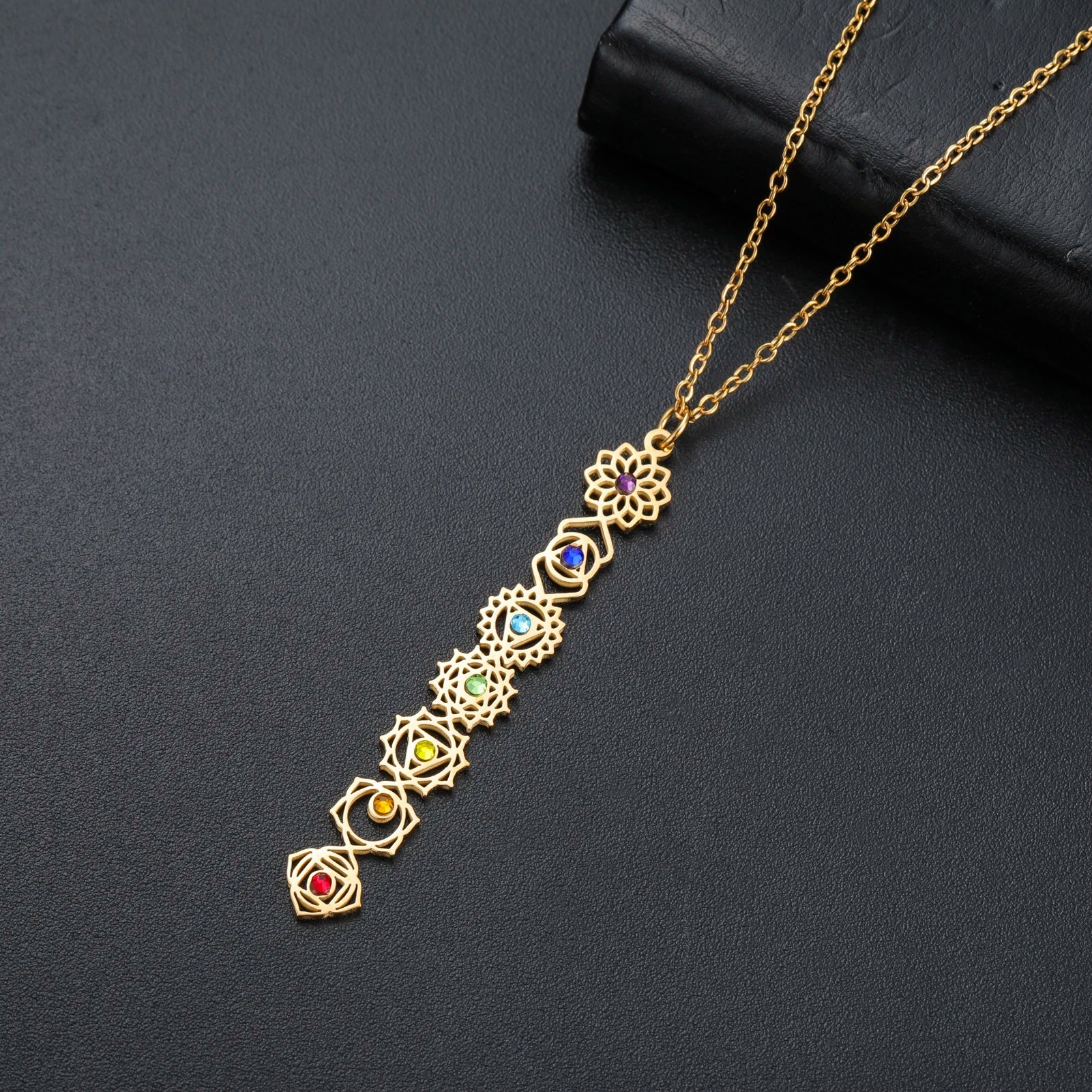 7 Chakra Pendant Necklace – Colorful Stone Stainless Steel