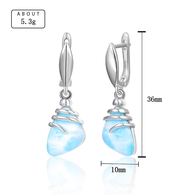 Larimar Shell-Inspired Drop Earrings in 925 Sterling Silver