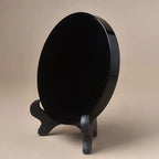 Black Obsidian Divination Mirror — 15cm Round Scrying Mirror with Stand