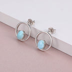 Larimar Open Circle Stud Earrings, 925 Sterling Silver