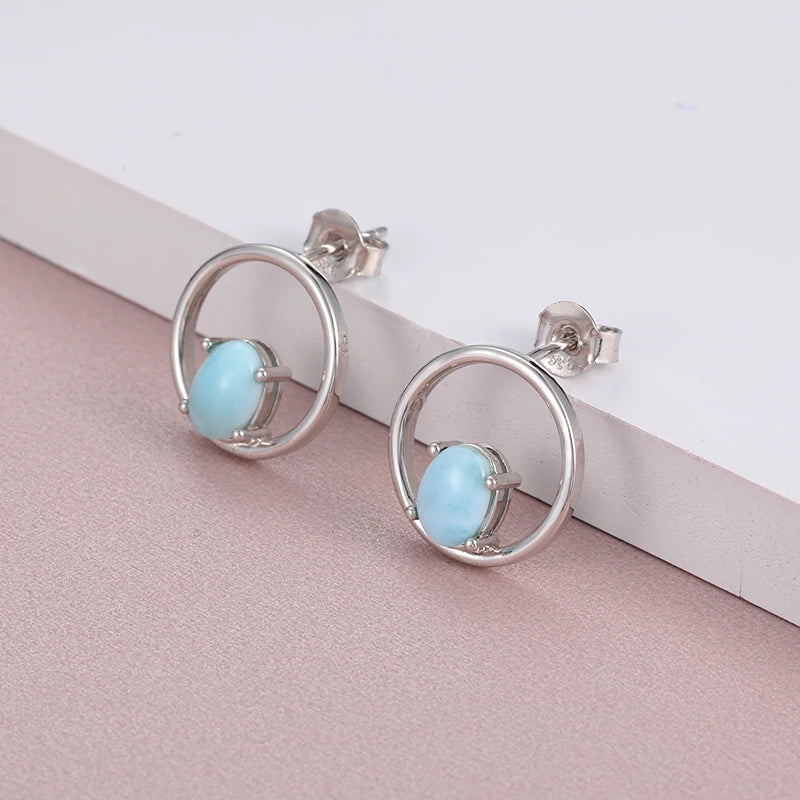 Larimar Open Circle Stud Earrings, 925 Sterling Silver