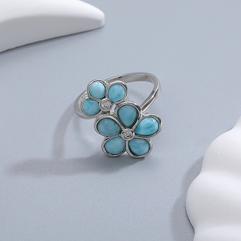 Larimar Floral Cluster Ring in 925 Sterling Silver