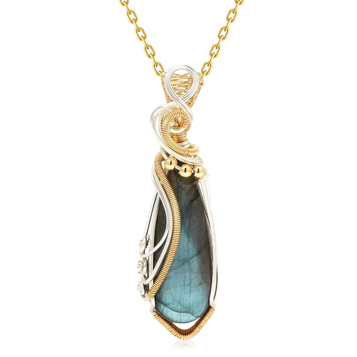 Wire-Wrapped Gemstone Pendant Necklace | Labradorite, Moonstone & Sunstone