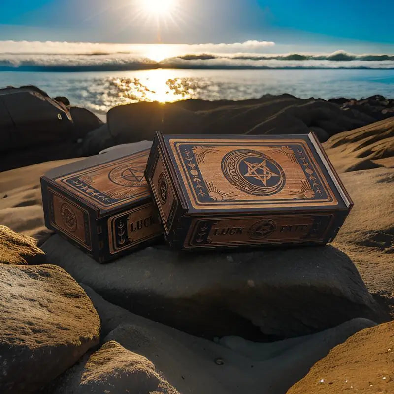 Wooden Tarot Card Storage Box | Engraved Sliding Lid | Choose Your Design