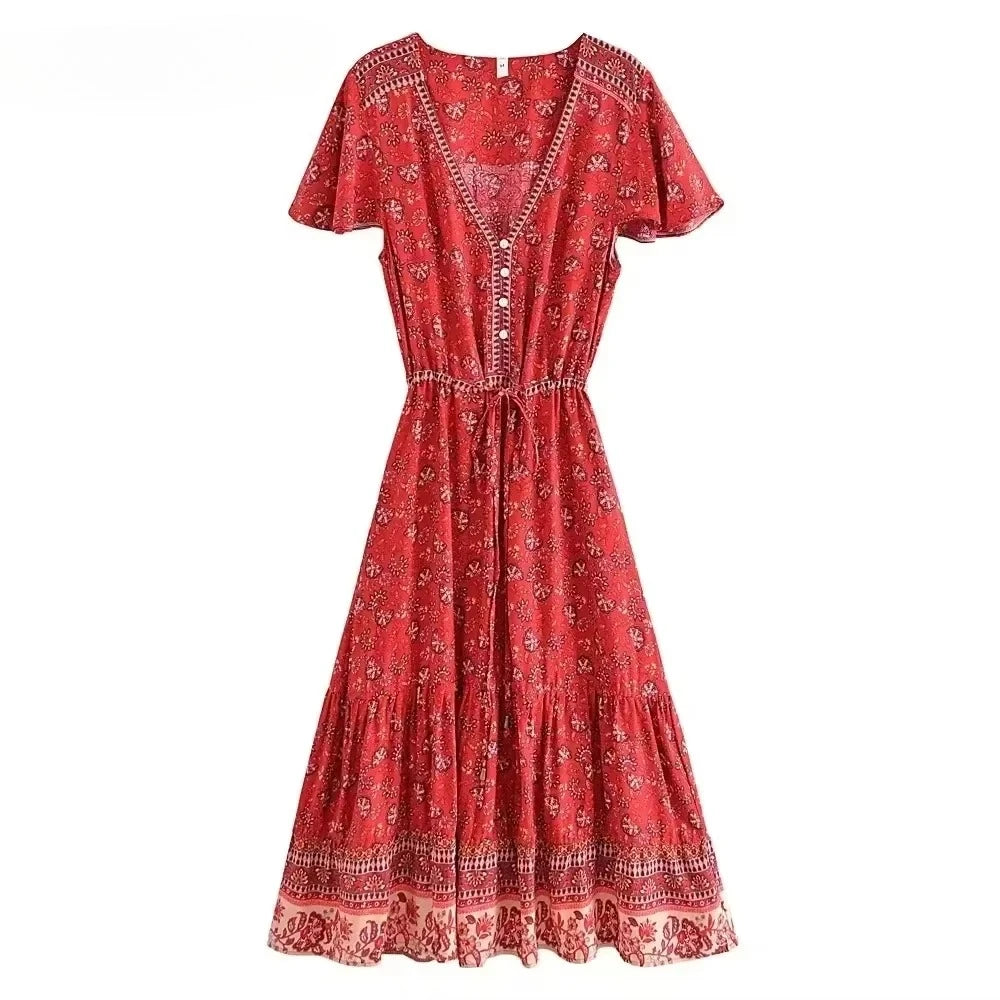 Boho Floral Tassel Maxi Dress