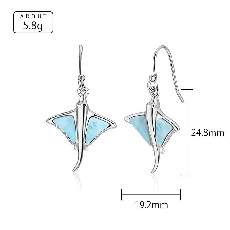 Larimar Stingray Drop Earrings, 925 Sterling Silver