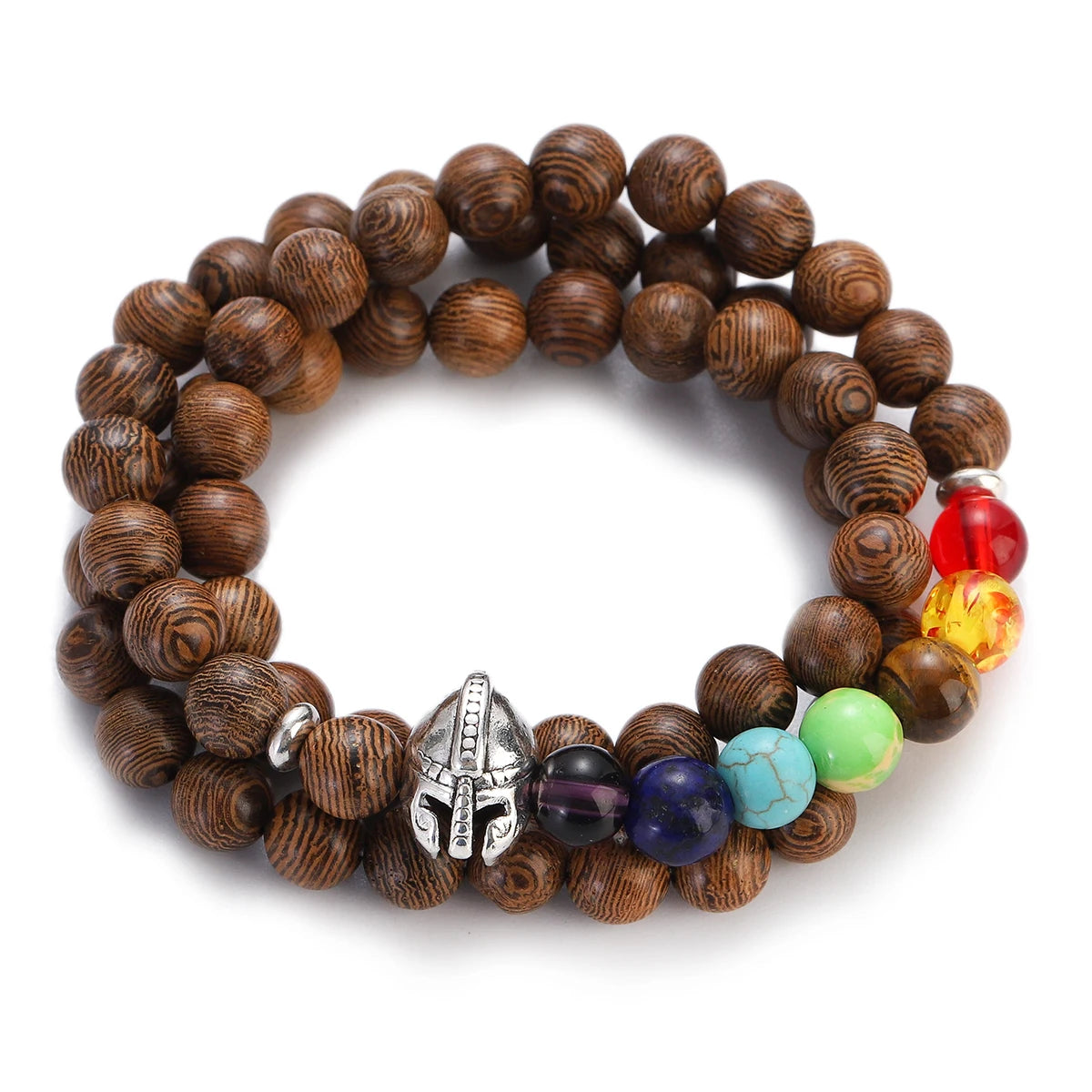 Wood Bead Buddha Om Lotus Charm Bracelet | Tibetan Mala Yoga Bracelet