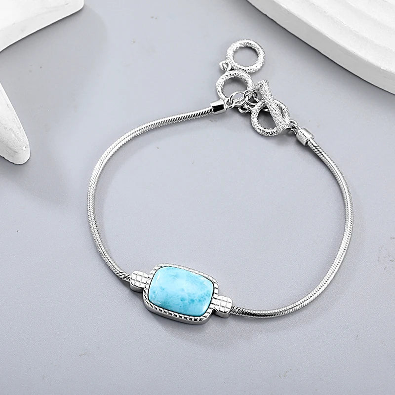 Larimar Rectangular Station Bracelet, 925 Sterling Silver