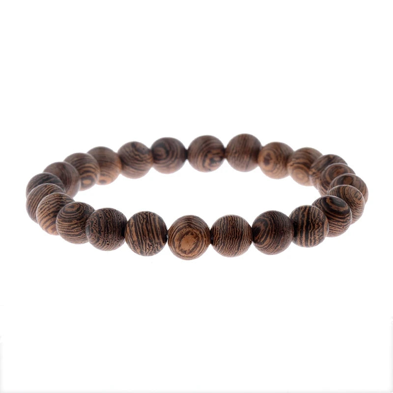 Wood Bead Buddha Om Lotus Charm Bracelet | Tibetan Mala Yoga Bracelet