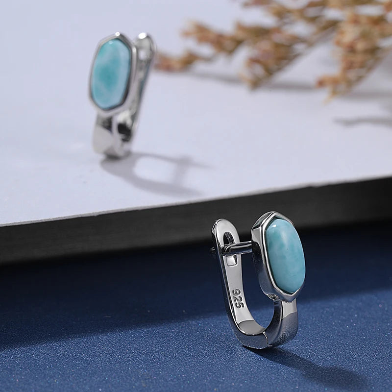 Larimar Oval Drop Earrings in 925 Sterling Silver