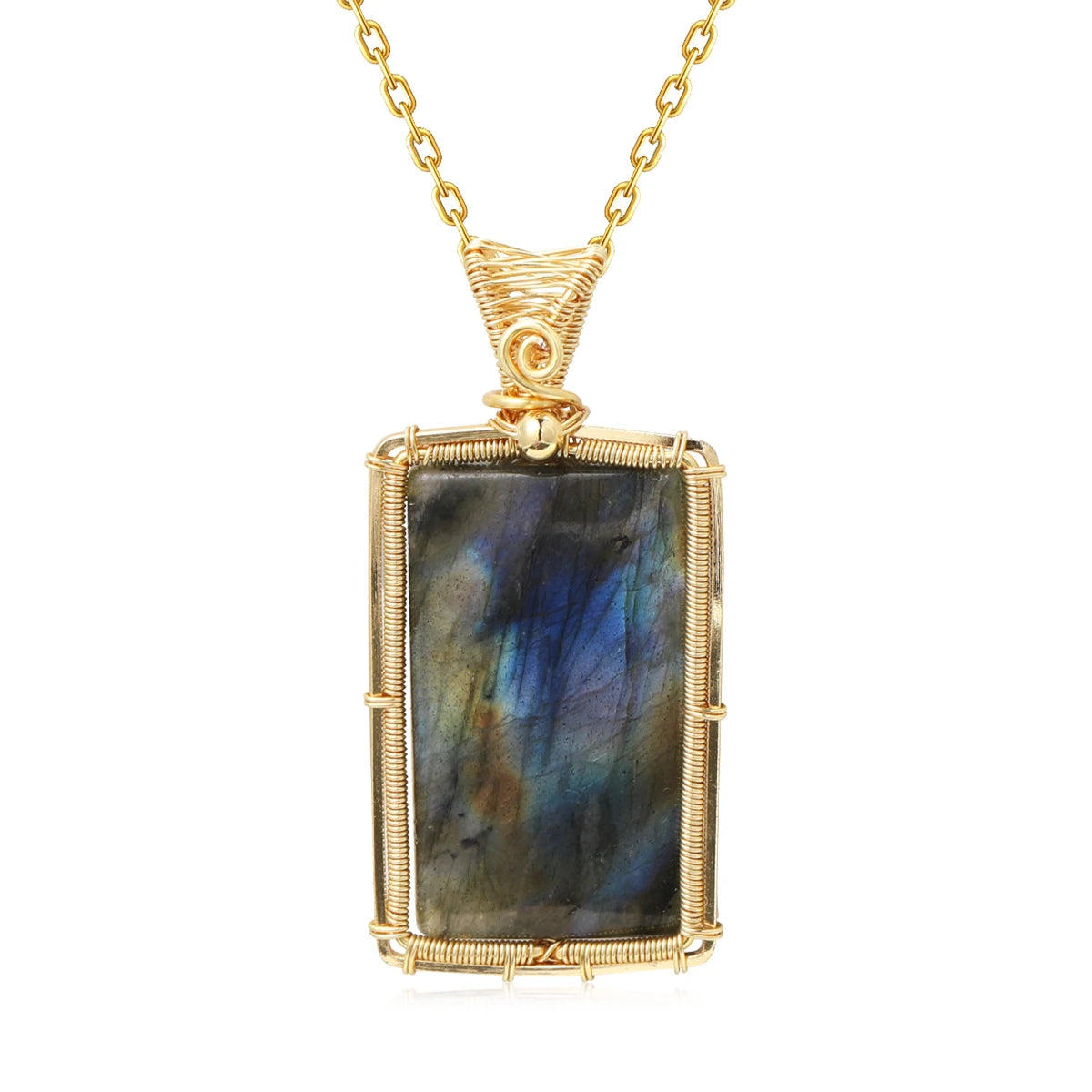 Wire-Wrapped Gemstone Pendant Necklace | Labradorite, Moonstone & Sunstone
