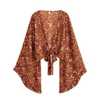Flare Sleeve Tie-Front Boho Kimono Top