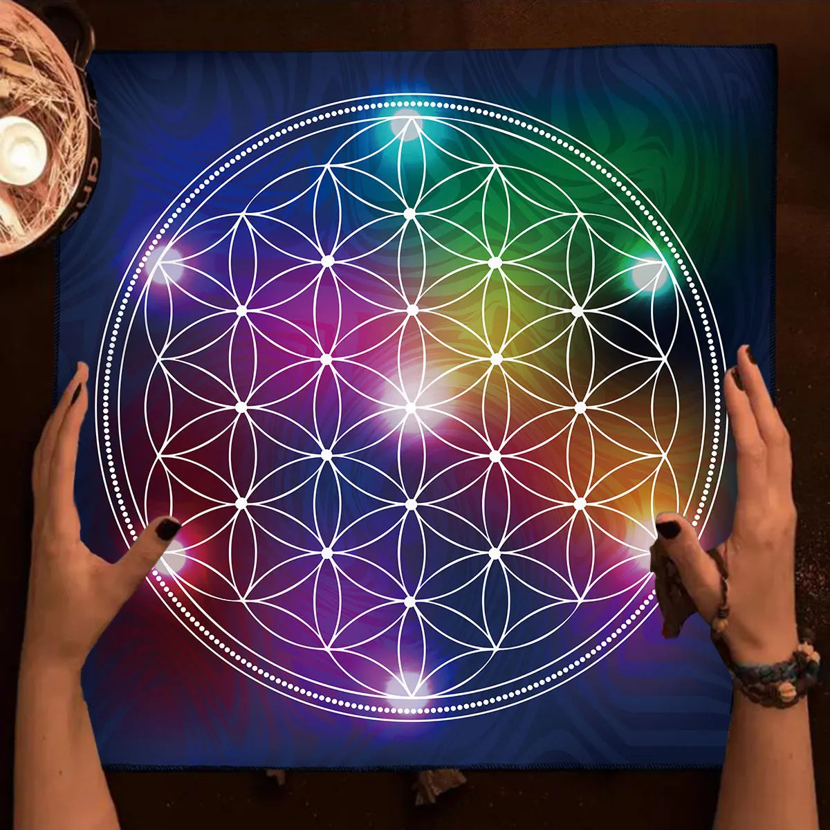Mandala Flower of Life Altar Cloth — Sacred Geometry Tarot Mat
