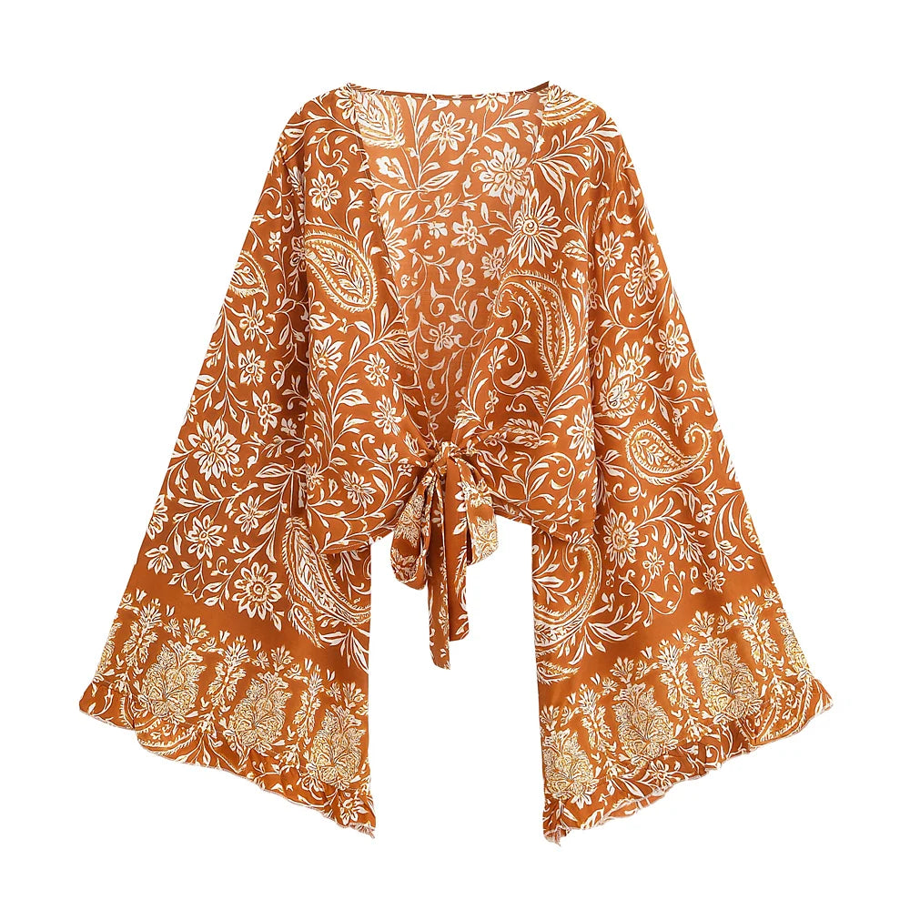 Floral Kimono Boho Set – Wide Leg Pants & Kimono Top
