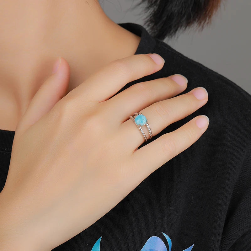 Larimar Woven Split Band Ring in 925 Sterling Silver