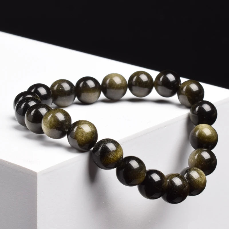 Golden & Silver Obsidian Crystal Bracelet — Protection & Grounding