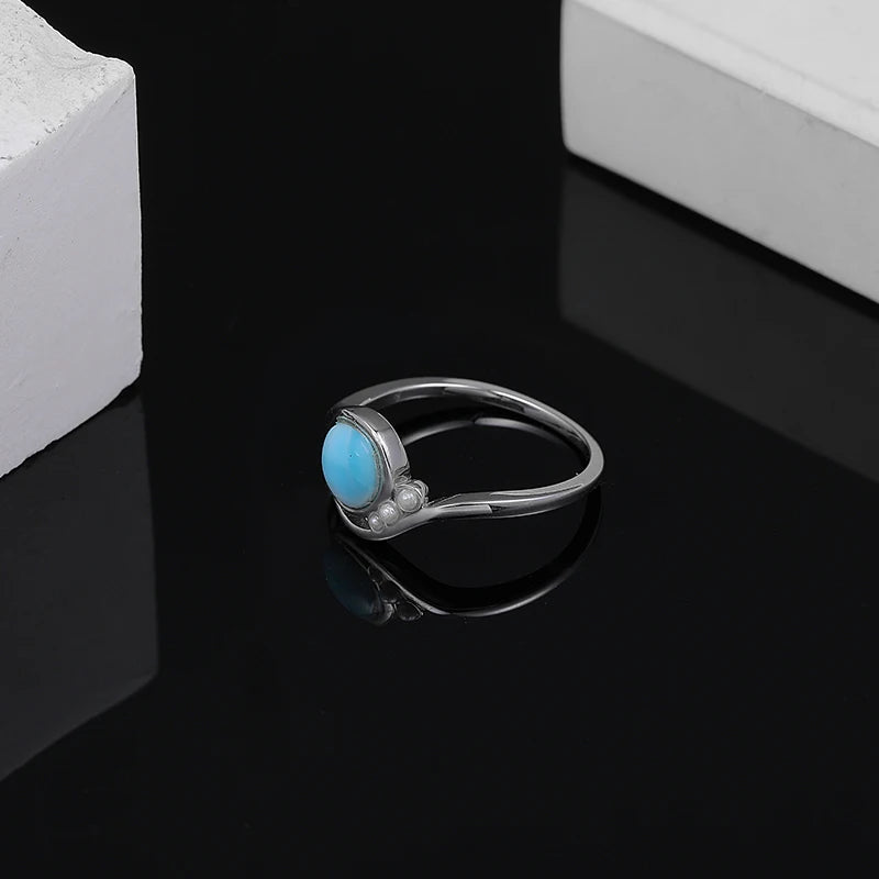 Larimar Wave Ring, Open Silver Band