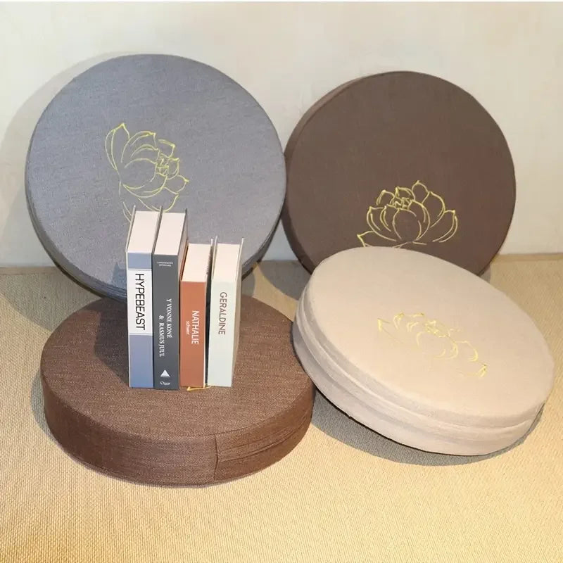 Round Lotus Meditation Zafu Cushion | Linen Floor Pillow for Yoga & Ritual