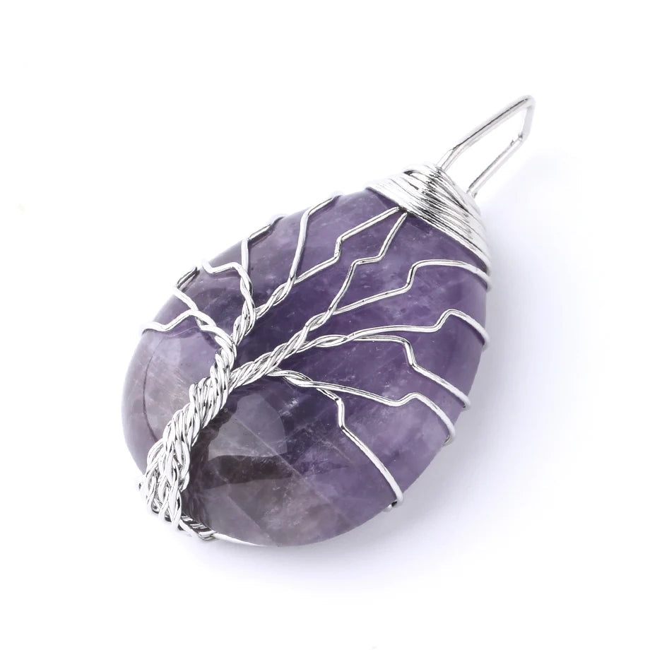 Tree of Life Crystal Necklace — Wire-Wrapped Natural Stone Pendant
