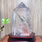 Rainbow Clear Quartz Tower with Black Tourmaline Rutile — 1.6kg Collector's Specimen