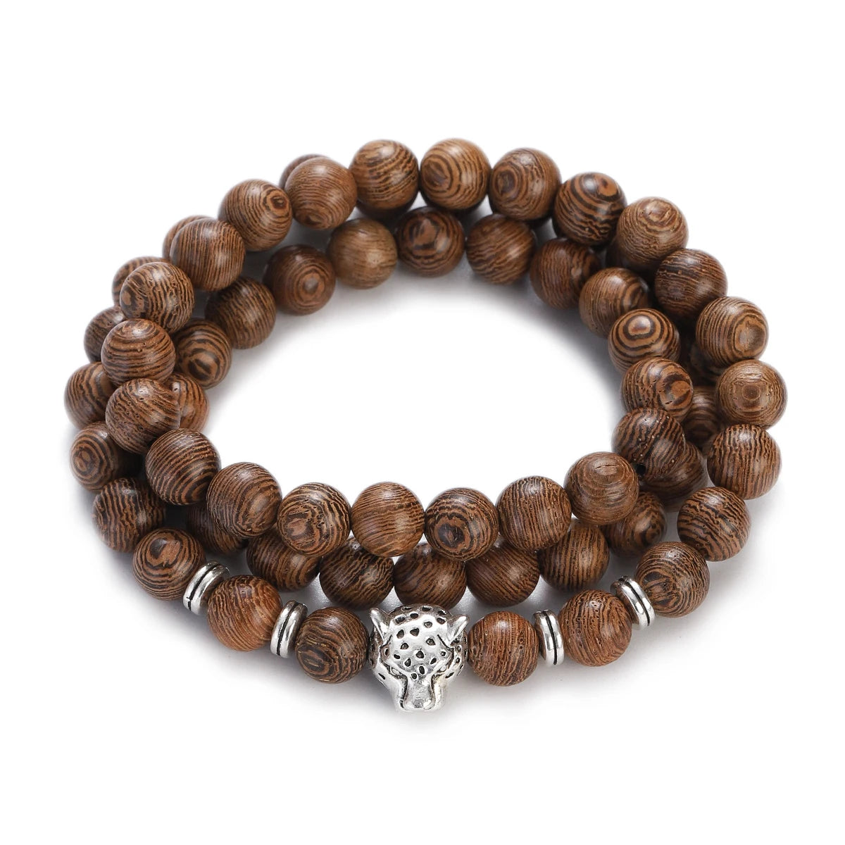 Wood Bead Buddha Om Lotus Charm Bracelet | Tibetan Mala Yoga Bracelet