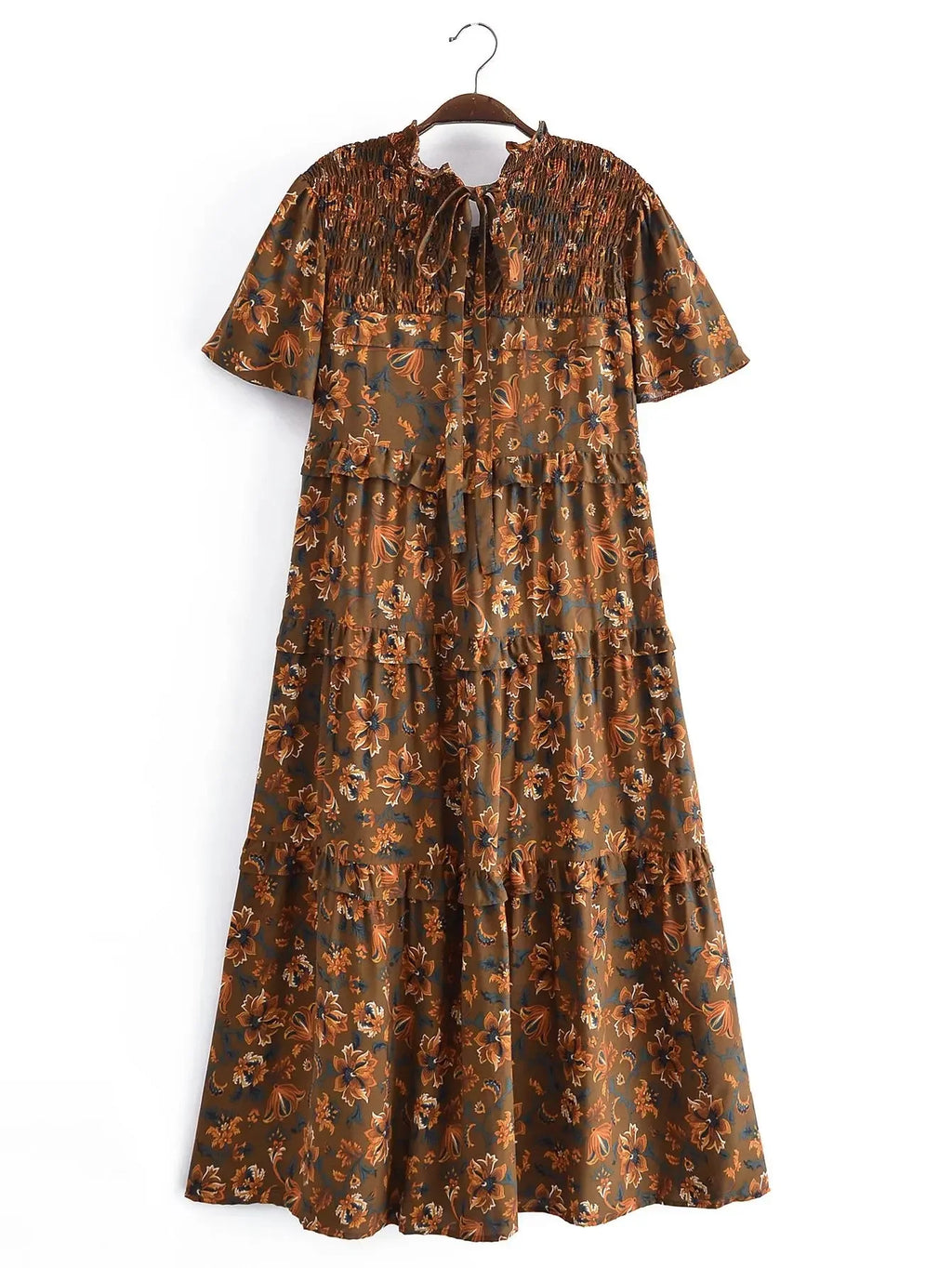 Ruffled Floral Boho Midi Dress