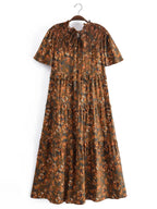 Ruffled Floral Boho Midi Dress