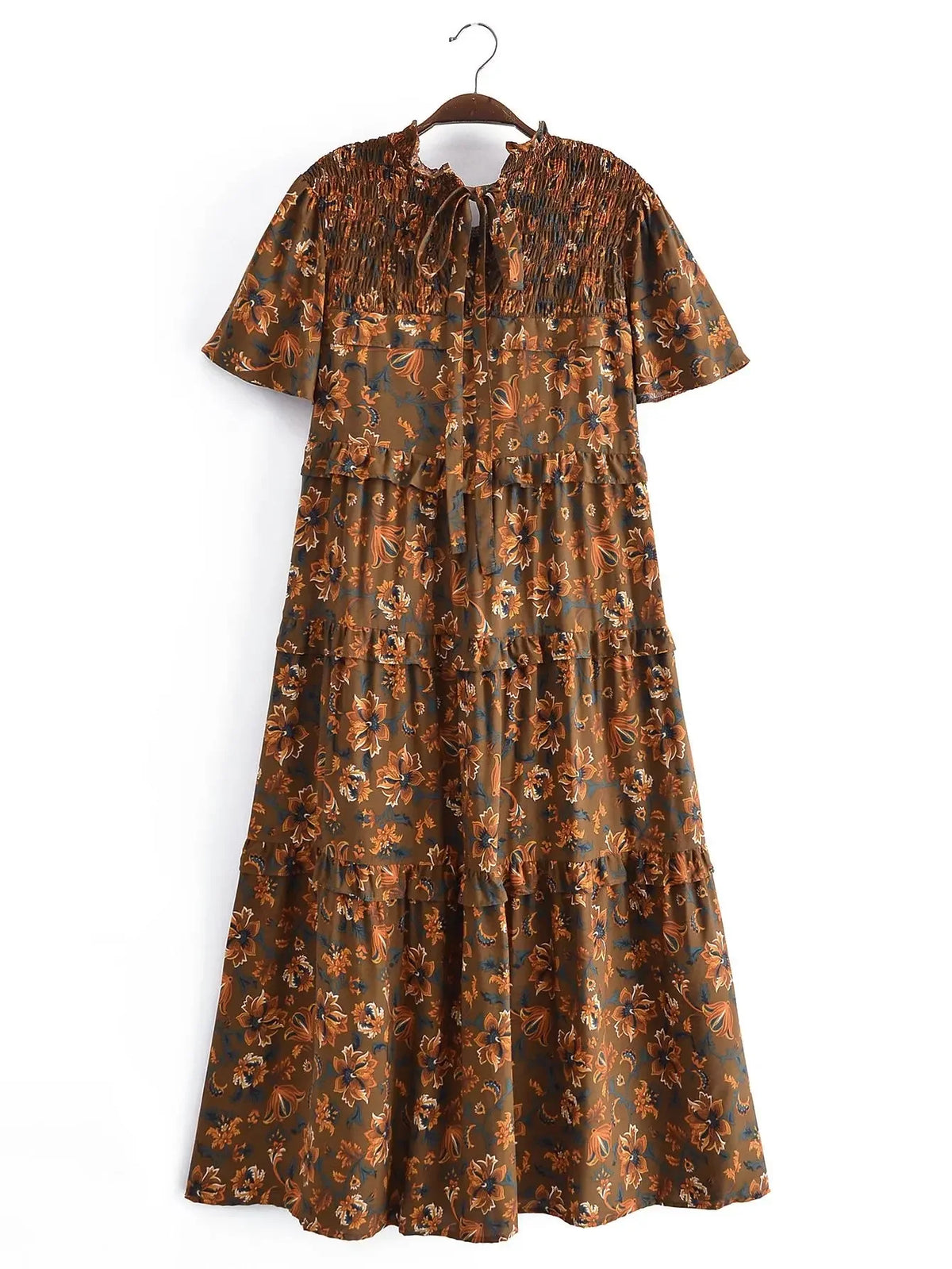 Ruffled Floral Boho Midi Dress