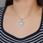Larimar Halo Pendant Necklace in 925 Sterling Silver