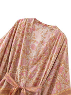 Blush Floral Kimono Robe – Short Boho Cover-Up