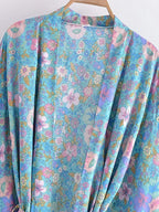 Boho Pastel Fantasy Floral Short Kimono Robe