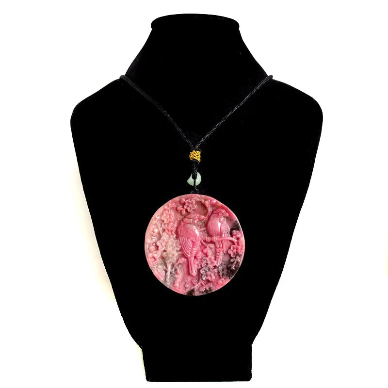 Rhodonite Hand-Carved Bird Pendant Necklace | Natural Gemstone