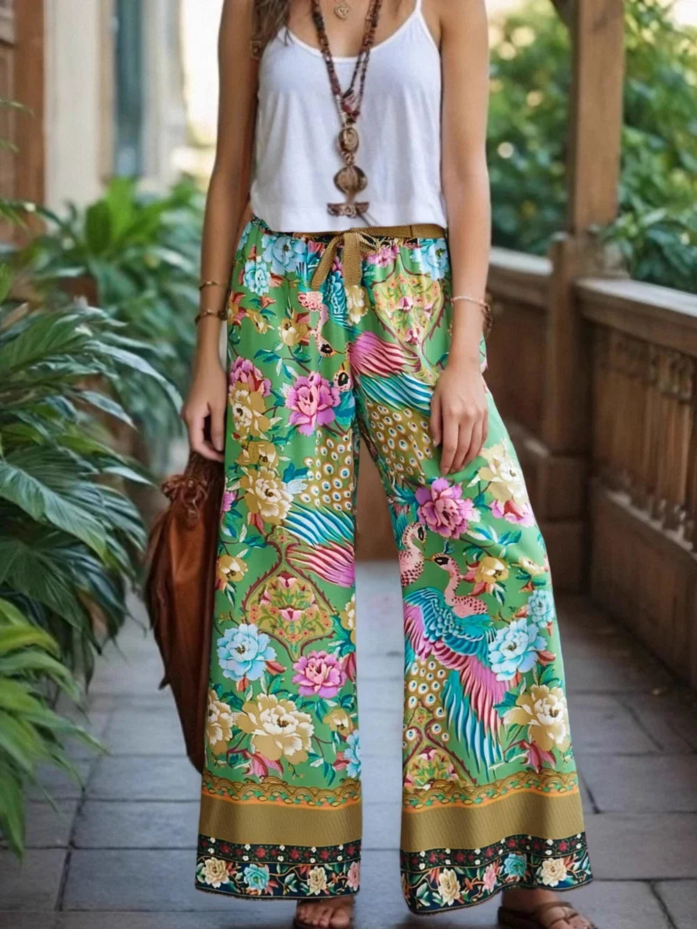 Peacock Floral Wide Leg Pants