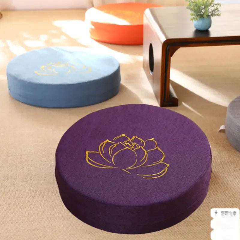 Round Lotus Meditation Zafu Cushion | Linen Floor Pillow for Yoga & Ritual
