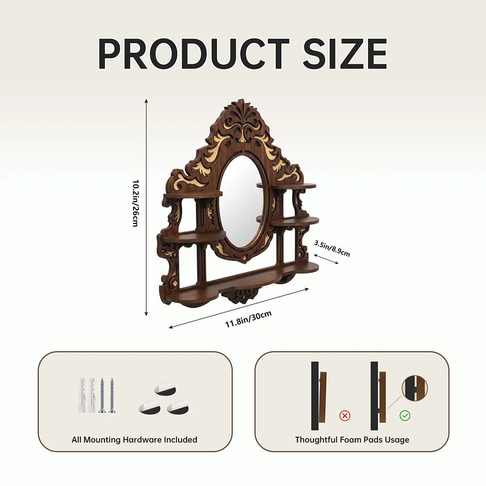 Baroque Mirror Wall Shelf – Ornate Wooden Crystal Display