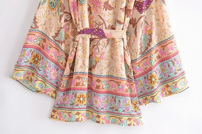 Vintage Peacock Floral Batwing Kimono Robe