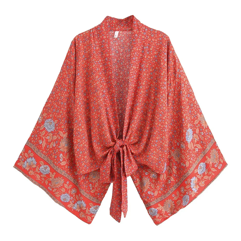 Floral Rayon Boho Kimono Beach Cover-Up