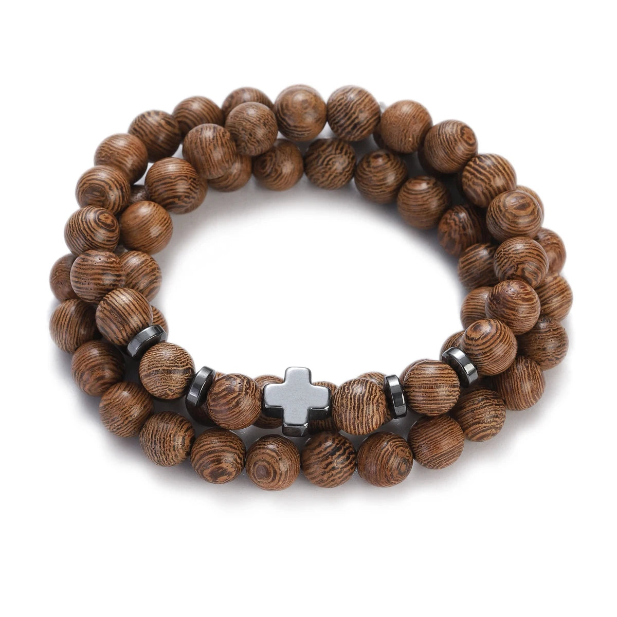 Wood Bead Buddha Om Lotus Charm Bracelet | Tibetan Mala Yoga Bracelet