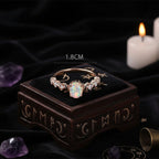 Rainbow White Fire Opal Moon Ring