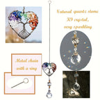 7 Chakra Tree of Life Crystal Heart Suncatcher with Rainbow Prism Ball