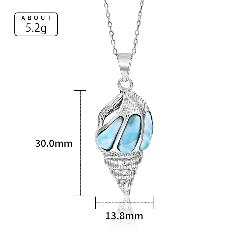 Larimar Spiral Shell Pendant Necklace, 925 Sterling Silver