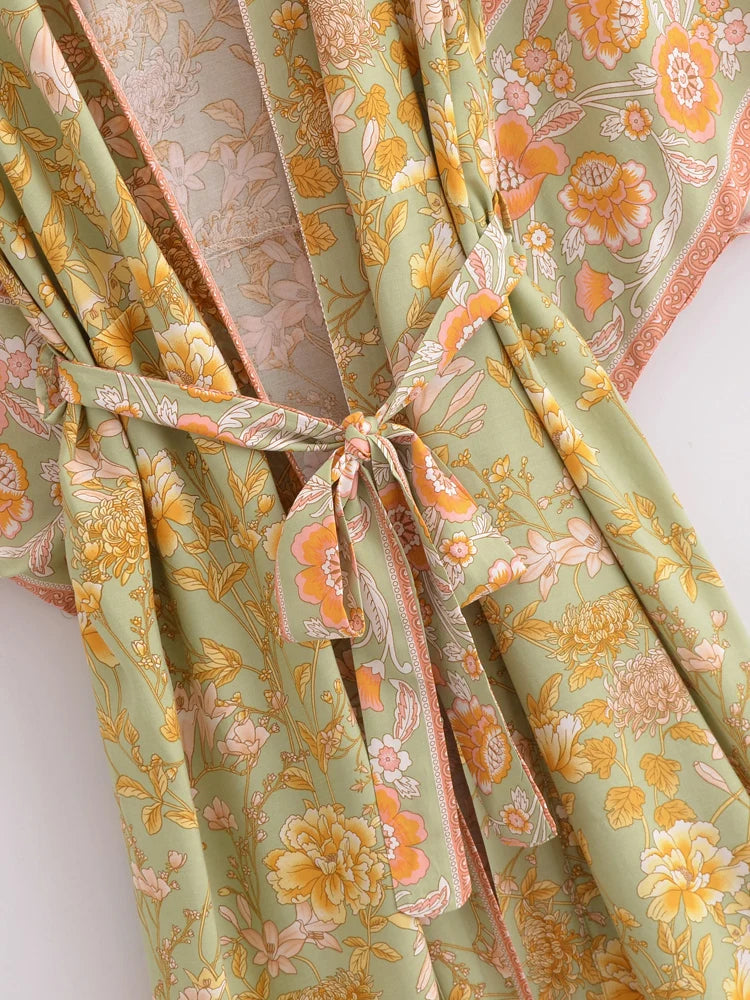 Vintage Floral Sash Kimono Maxi Robe